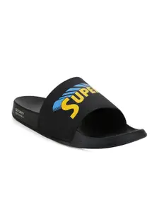 Campus Men Black & Yellow Printed Sliders