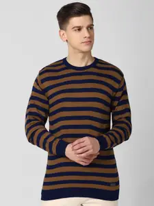 Peter England Casuals Men Brown & Black Striped Pullover