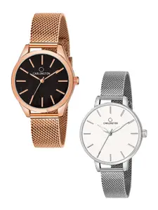 CARLINGTON Women Rose Gold & Silver Set Of 2 Stainless Steel Bracelet Style Analogue Watch