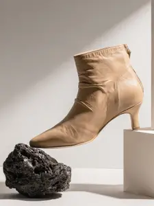 Saint G Women Nude Slouch Leather Kitten Heel Ankle Boots