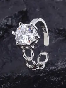 KARATCART Silver-Plated & White Stone-Studded Adjustable Finger Ring
