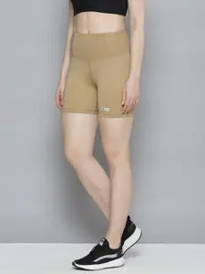 Fitkin Women Beige Solid Slim Fit High-Rise Sports Shorts