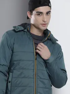 The Indian Garage Co Men Slim Fit Puffer Jacket with Detachable Hood