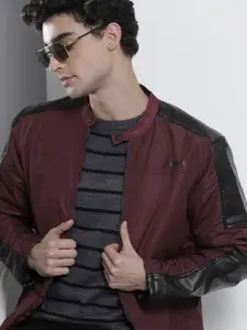 The Indian Garage Co Men Maroon Solid Tailored Jacket