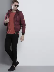 The Indian Garage Co Men Slim Fit Zip-Front Puffer Jacket with Hood