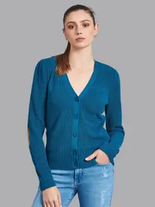 Beverly Hills Polo Club V-Neck Ribbed Cotton Cardigan Sweaters