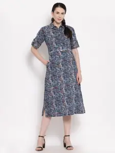 Indibelle Blue Ethnic Motifs Shirt Midi Dress