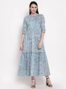 Indibelle Blue Ethnic Motifs Maxi Dress
