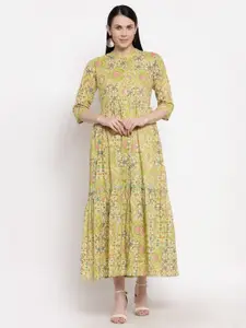 Indibelle Green Floral Cotton Midi Dress