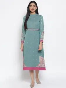 W Teal Blue A-Line Midi Dress