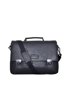 OLIVE MIST Unisex Black Textured Leather Laptop Bag