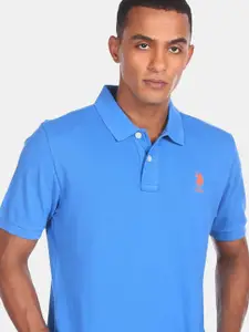 U.S. Polo Assn. U S Polo Assn Men Blue Polo Collar Pure Cotton T-shirt