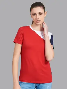 Beverly Hills Polo Club Women Red V-Neck Pockets T-shirt