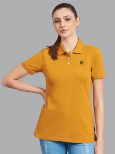 Beverly Hills Polo Club Women Mustard Yellow Polo Collar T-shirt