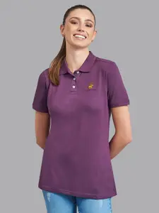 Beverly Hills Polo Club Women Purple Polo Collar T-shirt