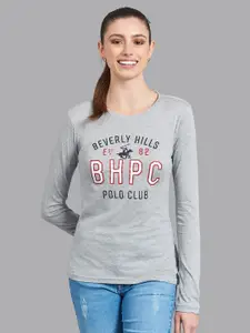 Beverly Hills Polo Club Women Grey Varsity Extended Sleeves T-shirt