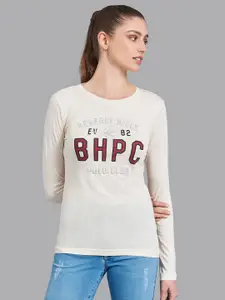 Beverly Hills Polo Club Women Off White Typography Printed T-shirt
