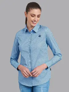 Beverly Hills Polo Club Women Blue Slim Fit Opaque Printed Formal Shirt