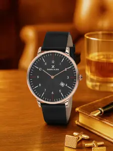 Daniel Klein Men Black Embellished Dial & Black Leather Straps Analogue Watch DK11642-4-Re