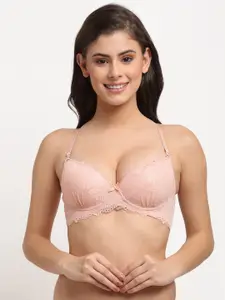 MAKCLAN Woman Pink Floral Underwired Lightly Padded Plunge Bra- K1404BPS