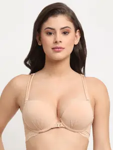 MAKCLAN Nude-Coloured Plunge Bra Underwired Lightly Padded