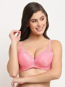 MAKCLAN Woman Pink Floral Underwired Lightly Padded Plunge Bra-K1401BPS