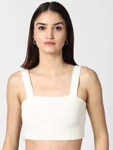 FOREVER 21 Women Beige Ribbed Crop Pullover