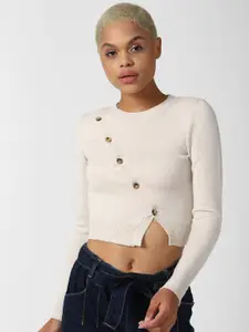FOREVER 21 Women Beige Ribbed Crop Pullover