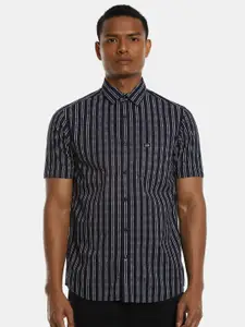 Arrow Sport Men Navy Blue Slim Fit Opaque Striped Casual Shirt