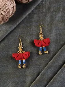 AAKRITI ART CREATIONS Red Dancing Empress Handcrafted Tribal Dhokra Drop Earrings