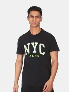 Aeropostale Men Black Typography Printed Pure Cotton T-shirt
