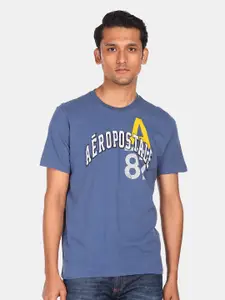 Aeropostale Men Blue Cotton Typography Printed Applique T-shirt