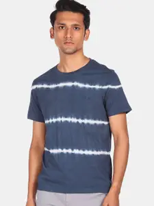 Aeropostale Men Blue & White Tie and Dye Dyed Pure Cotton T-shirt
