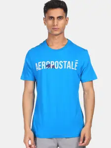 Aeropostale Men Blue & White Brand Logo Printed Pure Cotton T-shirt