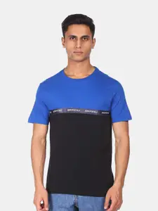 Aeropostale Men Blue & Black Cotton Colourblocked T-shirt