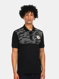 Aeropostale Men Black & Grey Printed Pure Cotton Polo Collar T-shirt