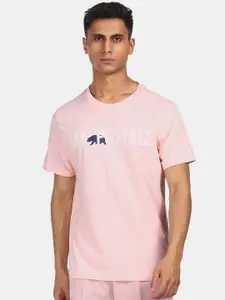 Aeropostale Men Pink & White Brand Logo Printed Pure Cotton T-shirt