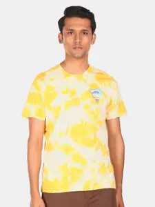 Aeropostale Men Yellow & White Tie & Dye Pure Cotton T-shirt