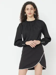 iki chic Women Black Luxurious Pearl Top & Mini Skirt Set