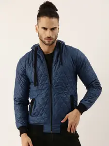 Campus Sutra Men Blue Windcheater Quilted Jacket