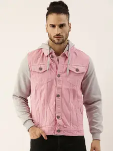 Campus Sutra Men Pink & Grey Colourblocked Windcheater Outdoor Tailored Jacket