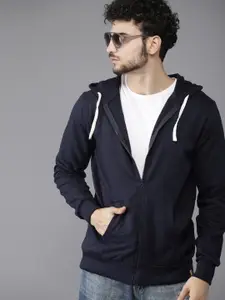 Campus Sutra Men Navy Blue Hooded Sweatshirt