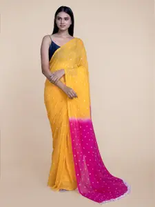 Suta Yellow & Pink Bandhani Pure Cotton Saree