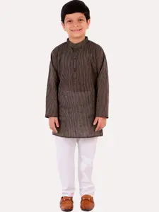Superminis Boys Brown Striped Regular Pure Cotton Kurta with Pyjamas