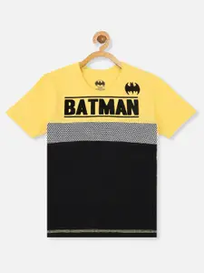 Kids Ville Boys Yellow & Black Batman Printed Pure Cotton T-shirt