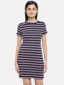 People Navy Blue & Red Striped T-shirt Dress