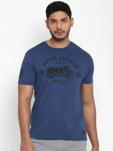Royal Enfield Men Blue & Black Printed Cotton T-shirt