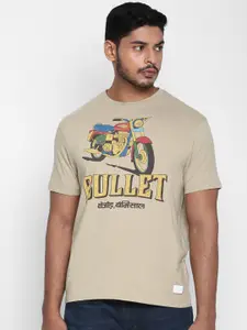 Royal Enfield Men Brown & Yellow Typography Cotton Printed T-shirt