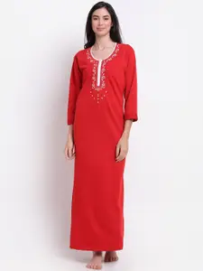 Secret Wish Women Red Woolen Maxi Nightdress