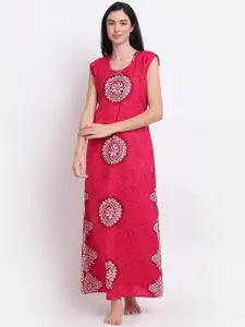 Secret Wish Pink Printed Cotton Maxi Nightdress